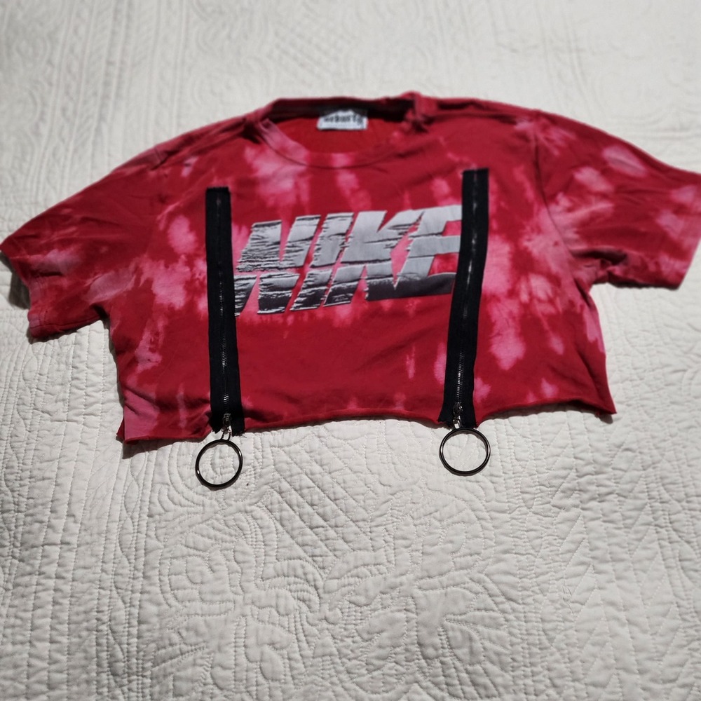 Urbnvtg Reworked Nike Tie Dye Crop Top Red Zipper O-Ring Streetwear Handmade LA